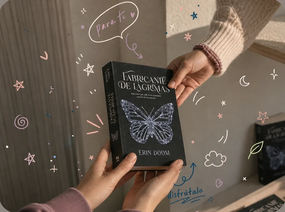Dos personas intercambiando un libro